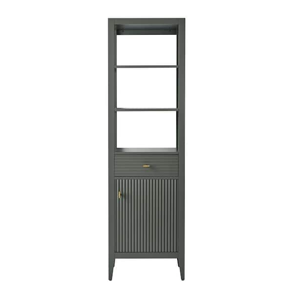 21 in. W x 17 in. D x 72 in. H Linear Vintage Green Freestanding Linen Cabinet for Bathroom