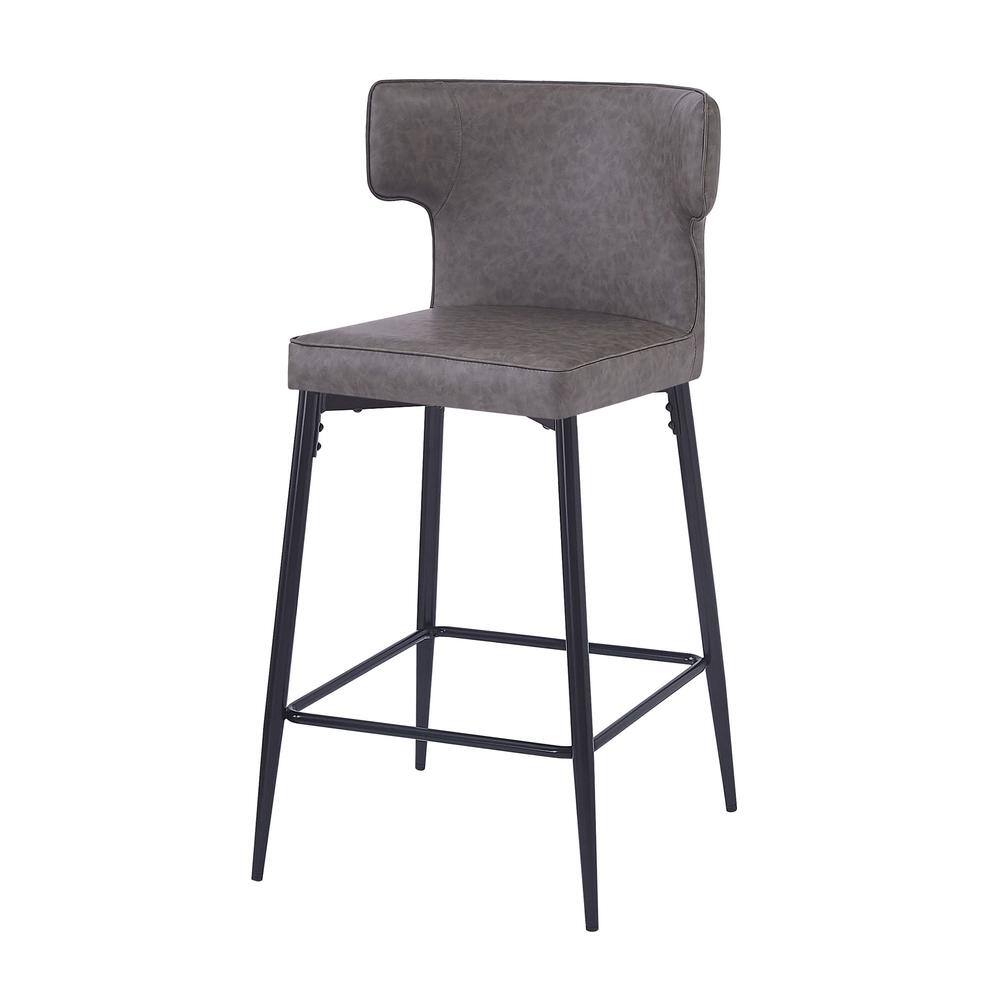 Gray Faux Leather and Iron Frame Counter Stool with Footrest