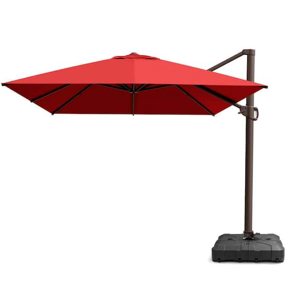 13.5 ft. x 10 ft. Large Outdoor Aluminum 360° Rotation Offset Cantilever Patio Umbrella in Red with 260 lbs. Base