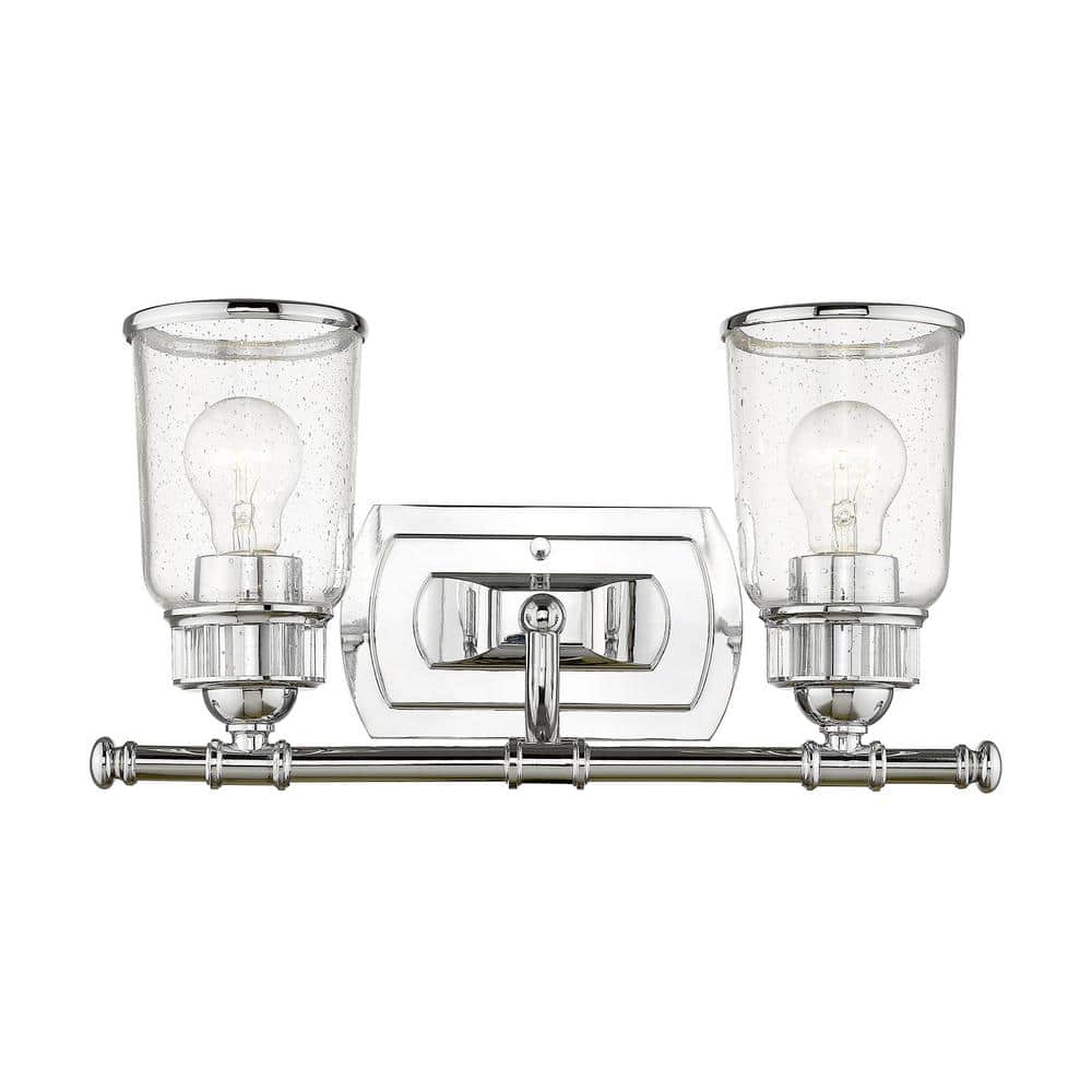 Polished Chrome 2-Light Outdoor Vanity with Clear Seeded Glass