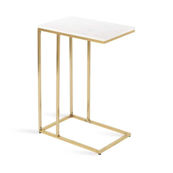 Lockhart 18.50 in. White Rectangle Natural Stone Glam End Table