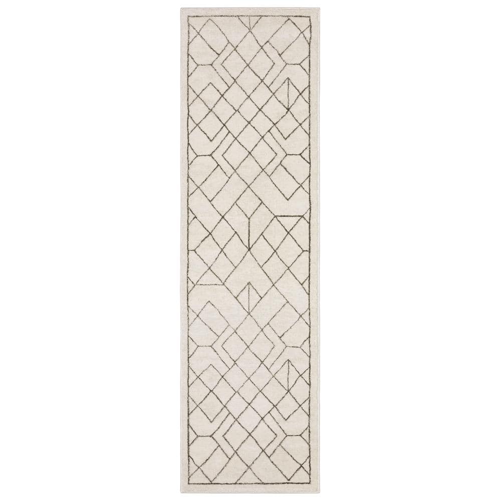AVERLEY HOME Rayder Ivory/Taupe 2 ft. x 8 ft. Faceted Geometric ...