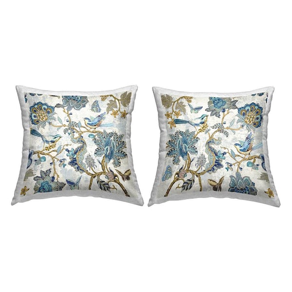 Stupell Industries Detailed Paisley Patterned Florals Blue Square Outdoor Throw Pillow 2-Pack