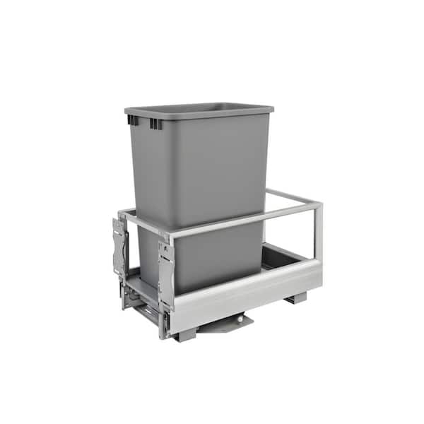 Rev-A-Shelf Single 50 Qt. Pull-Out Brushed Aluminum and Silver Waste Container with Rev-A-Motion