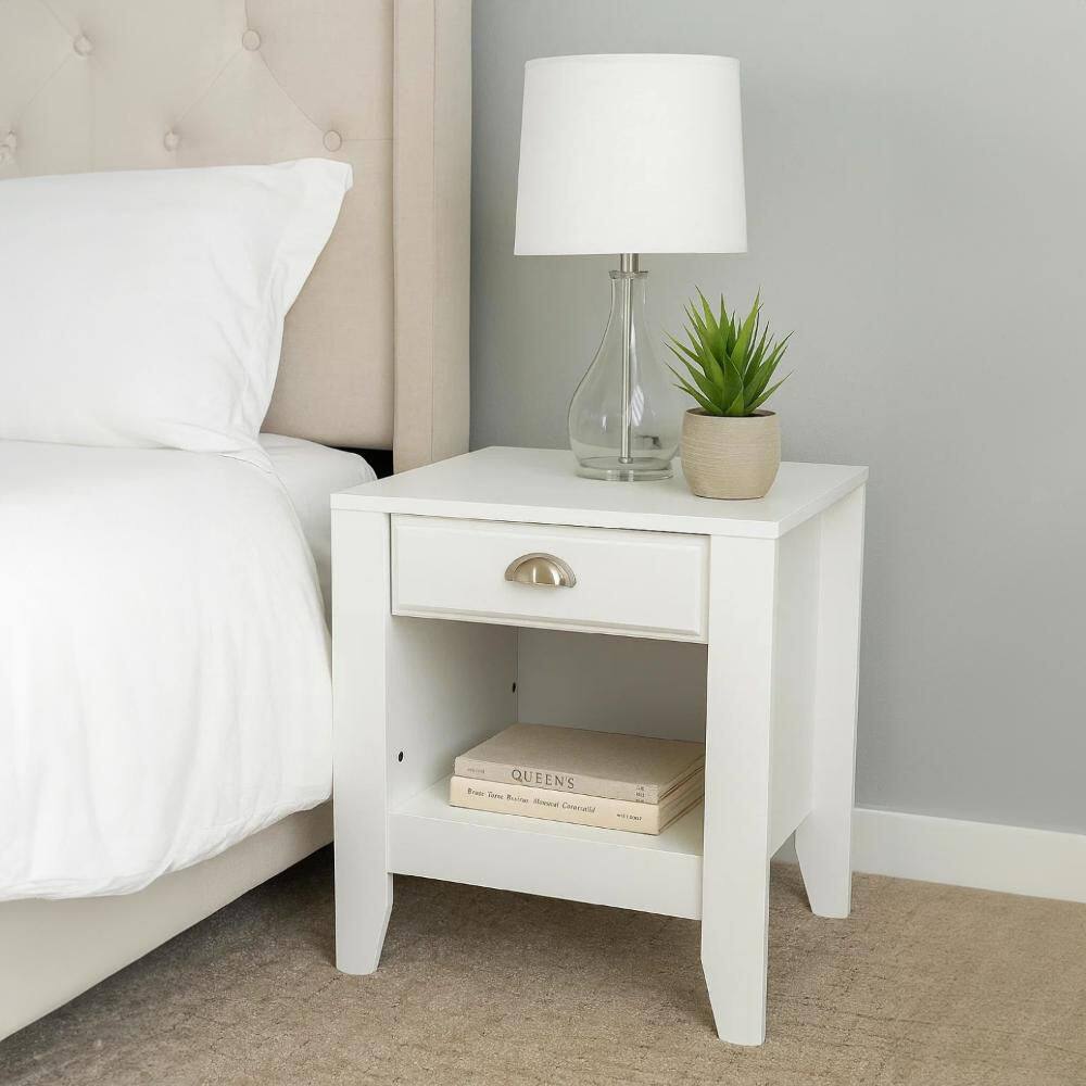 Crown White and Silver 1-Drawer 19.2 in. W Nightstand