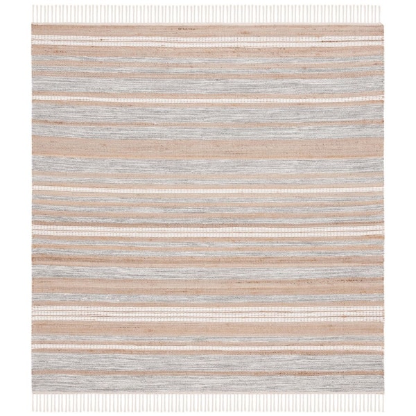Kilim 6 ft. x 6 ft. Natural/Gray Striped High-Low Square Area Rug