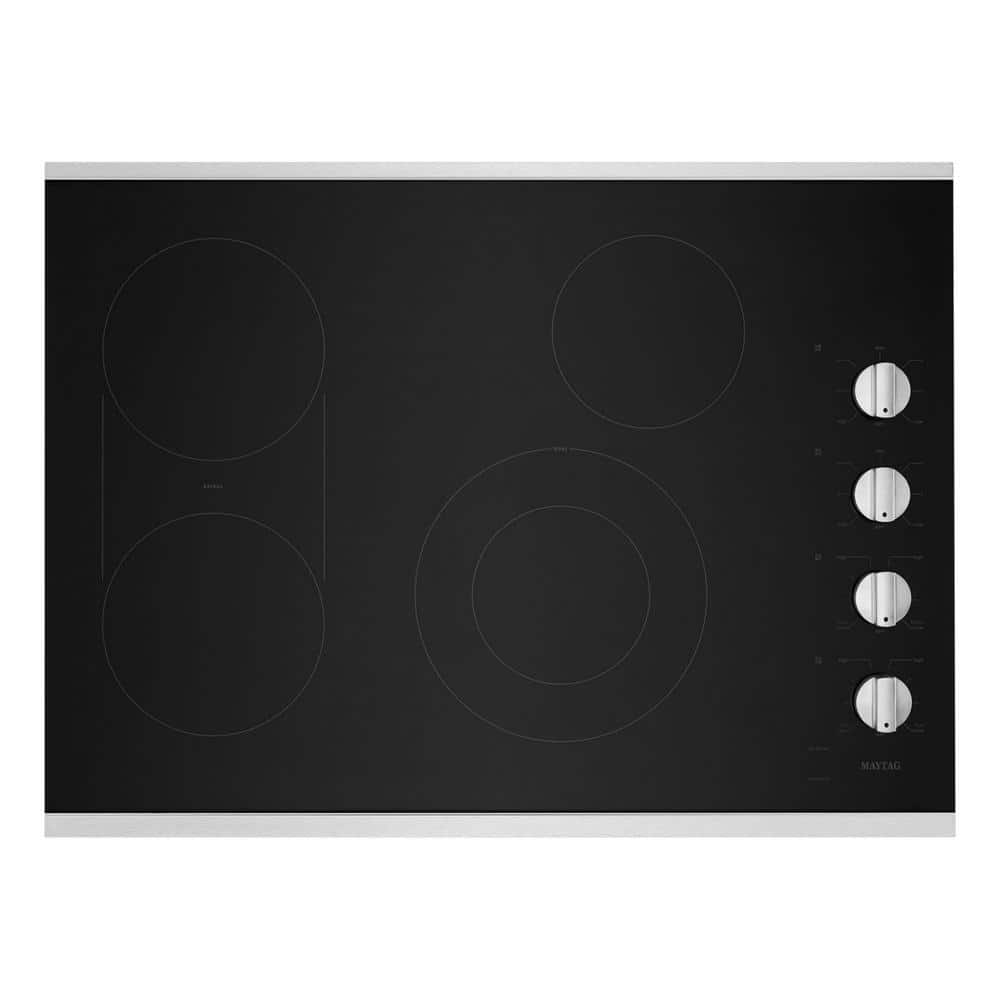 Maytag 30 in. Radiant Electric Cooktop in Stainless Steel with 4 Elements and Reversible Grill, Griddle, Silver