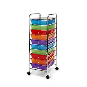 Translucent Multi-Color 10-Drawer Organizer Cart