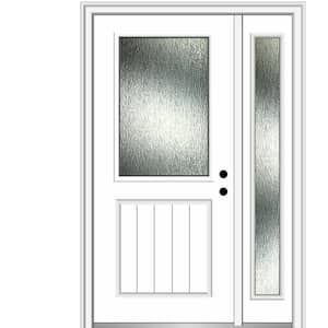 50 in. x 80 in. Left-Hand Inswing Rain Glass Brilliant White Fiberglass Prehung Front Door on 6-9/16 in. Frame