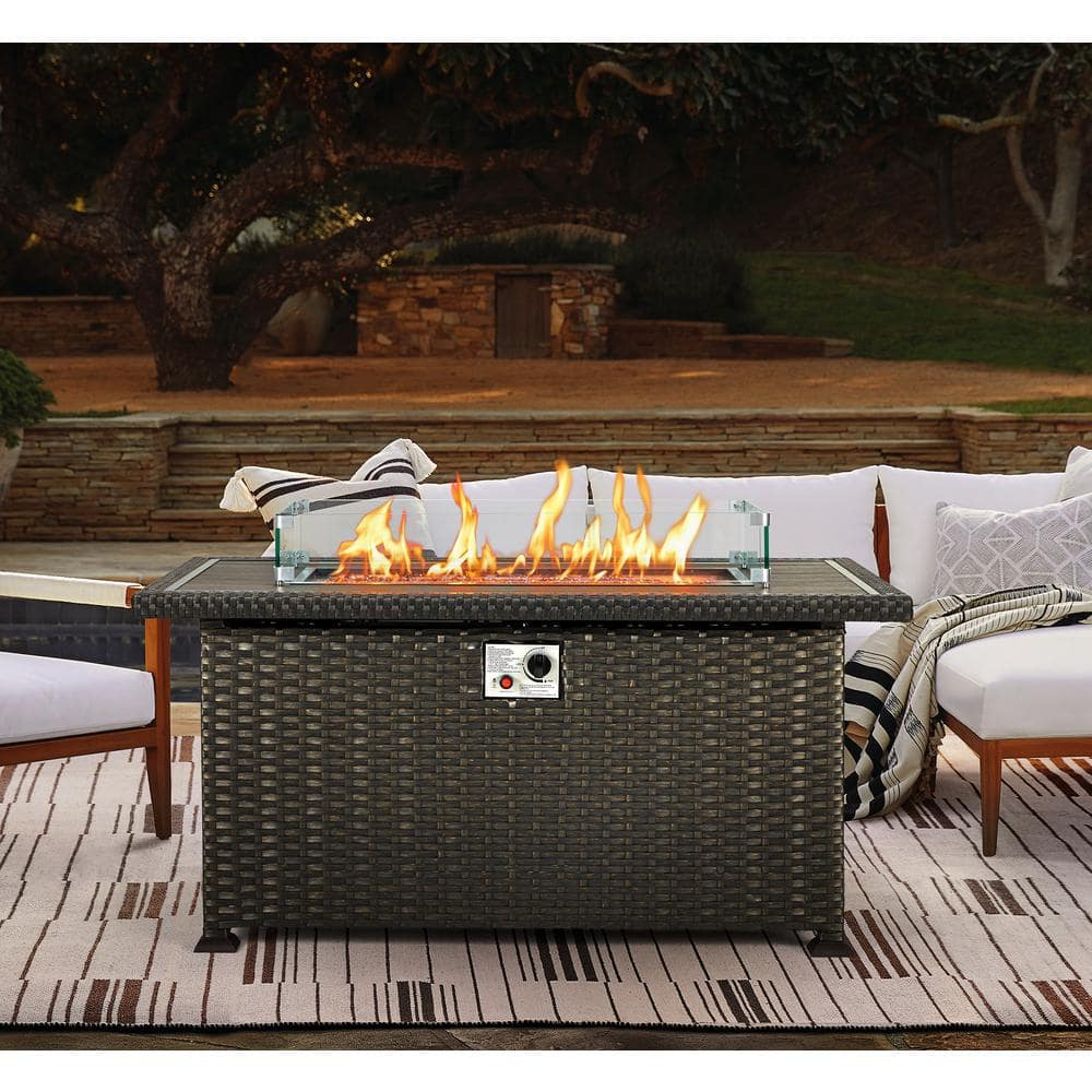 Patio 50 in. Black Propane Gas Fire Pit Table 50,000 BTU with Wind Guard
