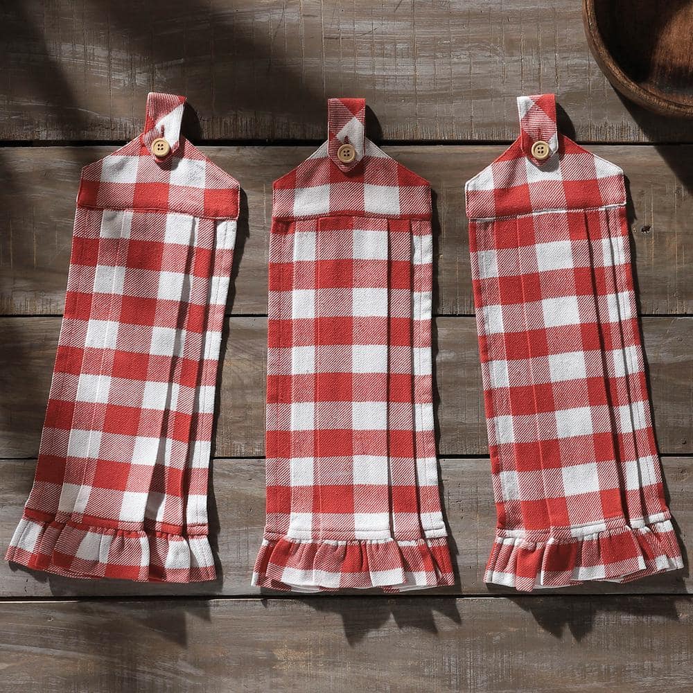 Red and White Buffalo Check Cotton Kitchen Towel Set of 3