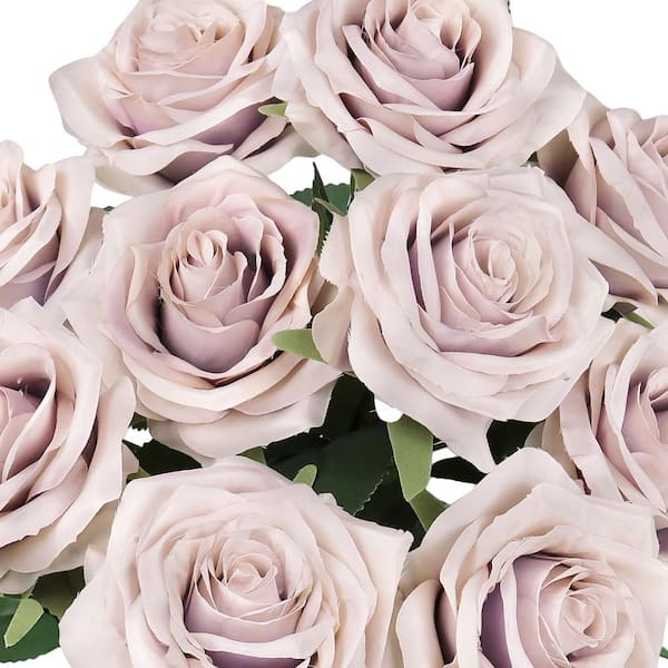 18 in. Deluxe Beige Lavender Artificial Queen Rose Flower Stem Bush Bouquet (Set of 2)