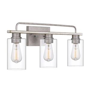 Nemo 3-Light Galvanized and Antique White Wash Wood Vanity Light 5.75 in. x 22 in. x 9.63 in.