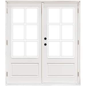 60 in. x 80 in. Fiberglass Smooth White Right-Hand Outswing Hinged 3/4-Lite Patio Door with 6-Lite GBG