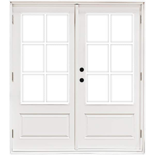 MP Doors 72 in. x 80 in. Fiberglass Smooth White Right-Hand Outswing Hinged 3/4-Lite Patio Door with 6-Lite GBG