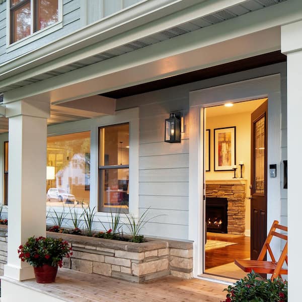 1-Light Matte Black Motion Sensing Dusk to Dawn Non-Solar Outdoor Wall Lantern Sconce with Clear Tempered Glass (2-Pack)