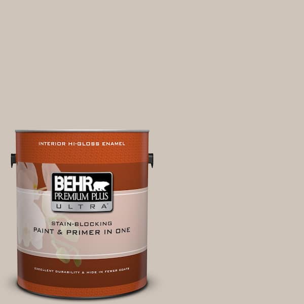 BEHR Premium Plus Ultra 1 gal. #ICC-89 Gallery Taupe Hi-Gloss Enamel Interior Paint and Primer in One