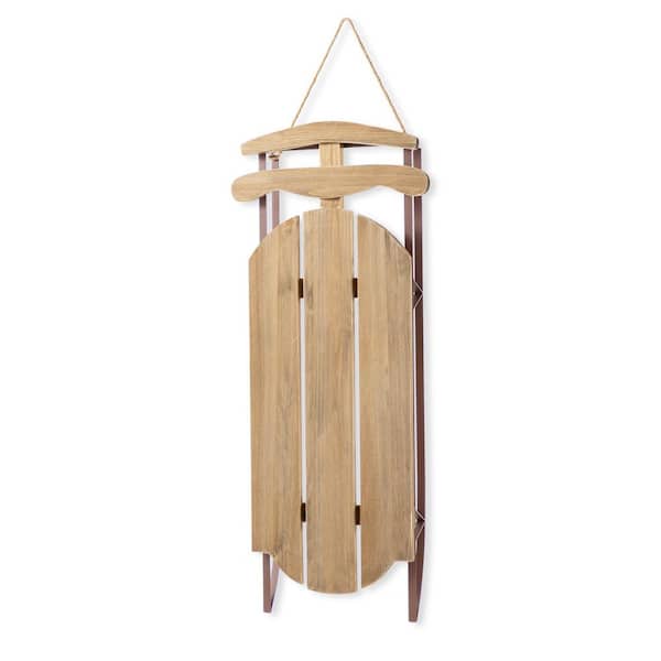 34.25 in. H Wooden Natural Christmas Sleigh Porch Decor