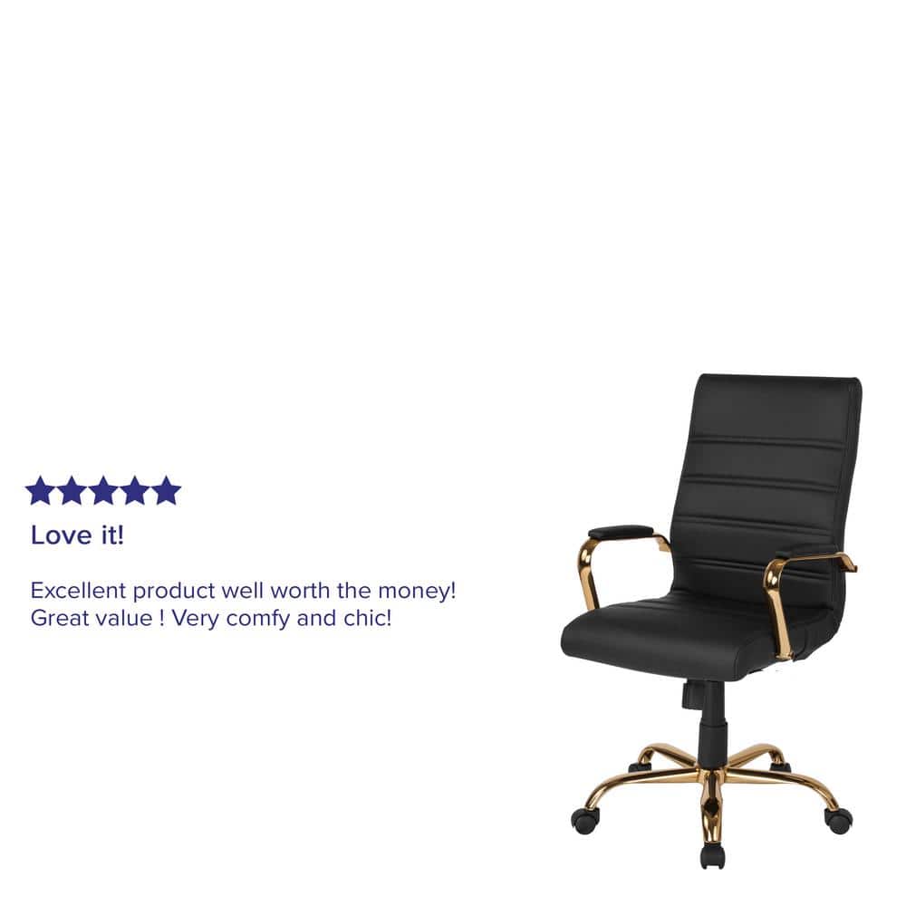 Elegant Black LeatherSoft Executive Chair with Gold Metal Frame