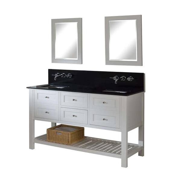 Direct vanity sink Mission Spa Premium 60 in. Double Vanity in Pearl White with Granite Vanity Top in Black and Mirrors