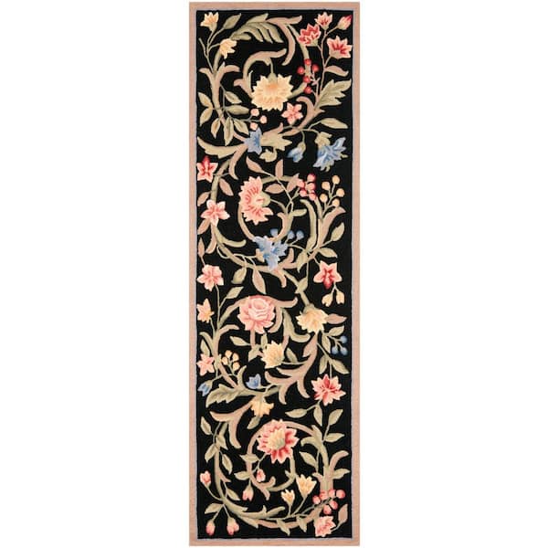 Chelsea 3 ft. x 16 ft. Black Floral Runner Rug