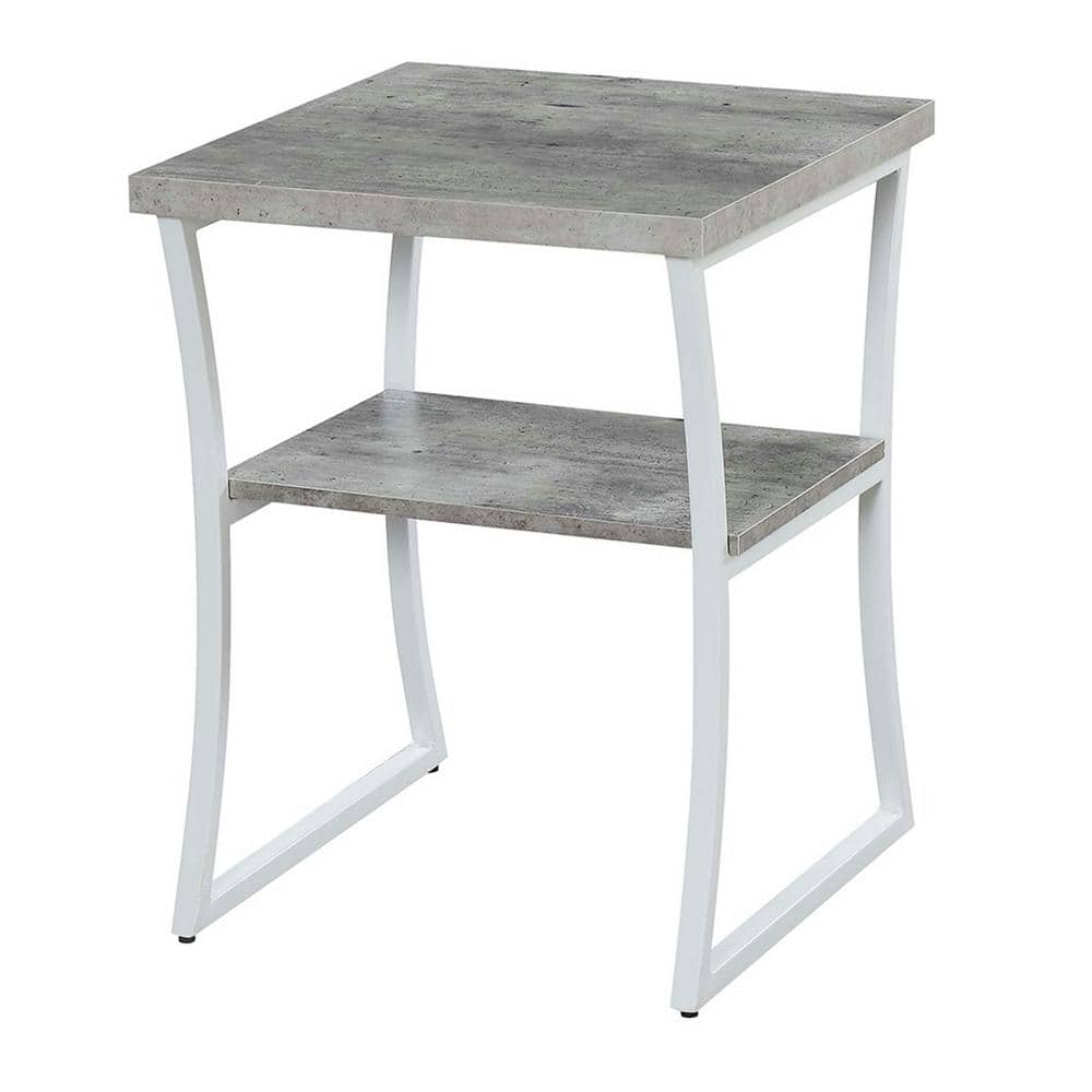 Gray Faux Birch Wood and White Metal Frame End Table