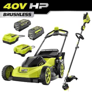 40V HP Brushless 20 '' Cordless Multi-Blade Walk Behind Self-Propelled Mower w/ String Trimmer-Batteries & Chargers