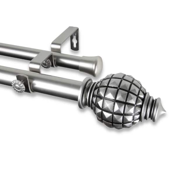 Rod Desyne Opal 160 in. - 240 in. Adjustable 1 in. Dia Double Curtain Rod in Satin Nickel