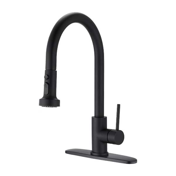 Pdpbath Single Handle in Matte Black Pull Down Sprayer Kitchen Faucet with Pull Out Spray Wand in Stainless Steel