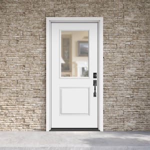 Performance Door System 36 in. x 80 in. 1/2 Lite Clear Left-Hand Inswing White Smooth Fiberglass Prehung Front Door