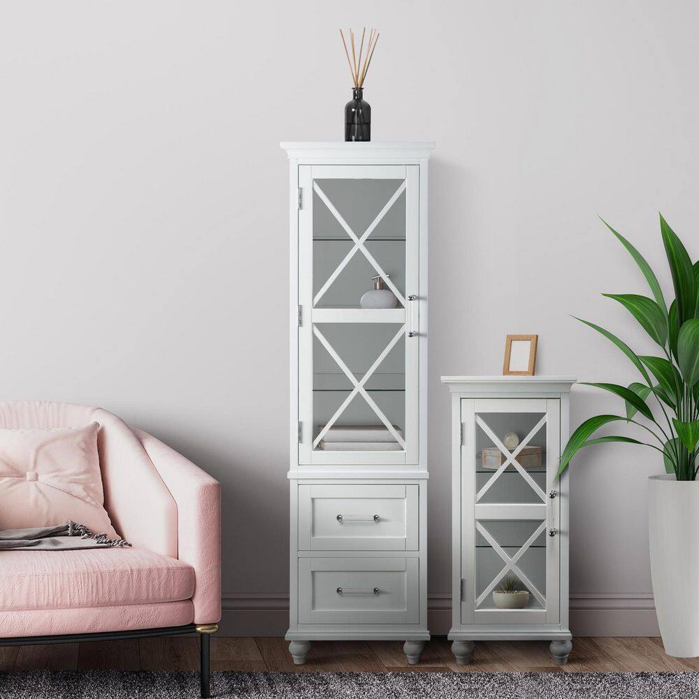Blue Ridge 60" White Wooden Linen Tower with Adjustable Glass Shelves