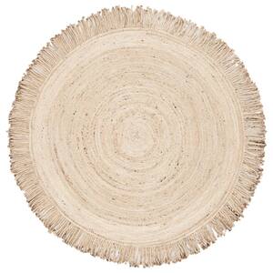 Braided Beige 4 ft. x 4 ft. Abstract Border Round Area Rug