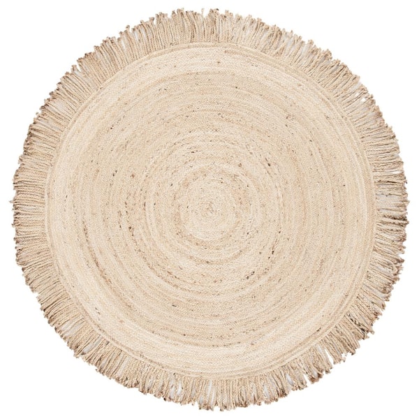 SAFAVIEH Braided Beige 4 ft. x 4 ft. Abstract Border Round Area Rug