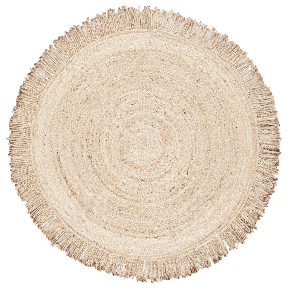 Beige Round Handmade Braided Jute Area Rug
