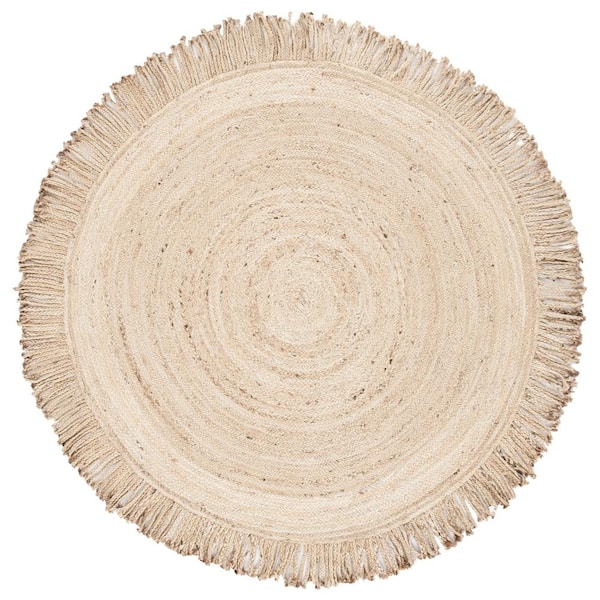 SAFAVIEH Braided Beige 5 ft. x 5 ft. Abstract Border Round Area Rug