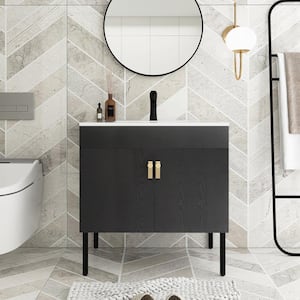 30 in. W x 18 in. D x 23 in. H Single Sink Freestanding Bath Vanity in Black with White Ceramic Top