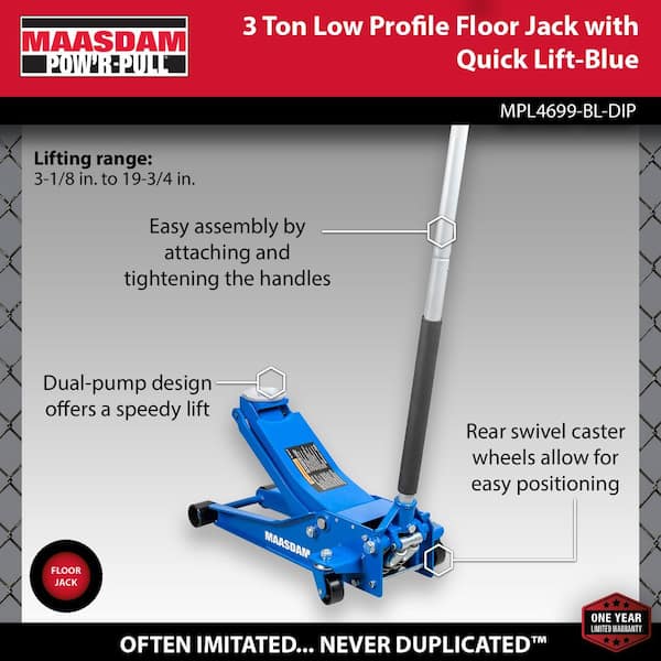3-Ton Low Profile Floor Jack with Quick Lift in Blue