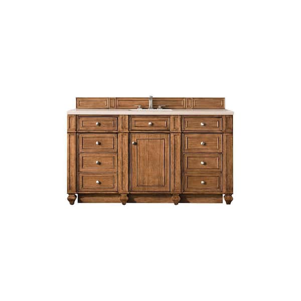 James Martin Vanities Bristol 60 in. W x 23.5 in. D x 34 in. H Single Bathroom Vanity in Saddle Brown with Eternal Serena Quartz Top