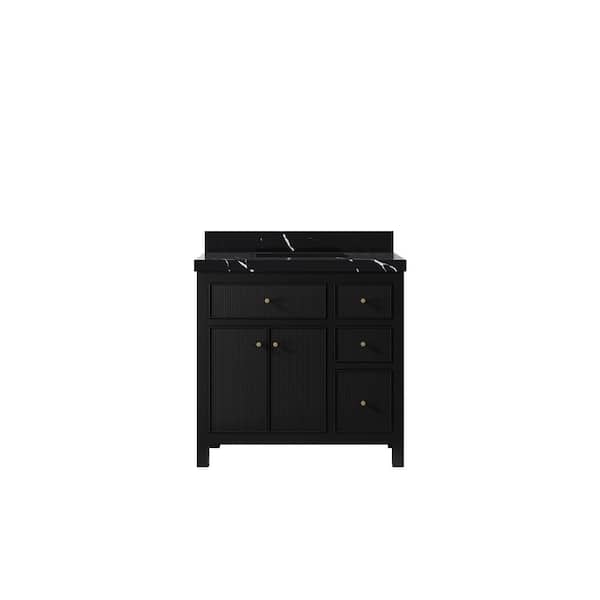 Willow Collections Sonoma 36 in. Single Sink Freestanding Black Bath Vanity with Calacatta Black Qt. Top Unassembled