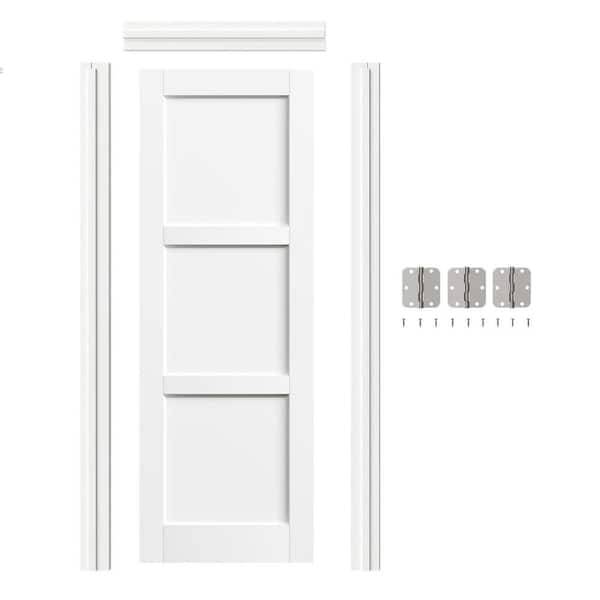 28 in. x 80 in. 3 Panel, White Primed, Composite Prehung Interior Door Left-Handed with Door Jamb and Hardware Kit