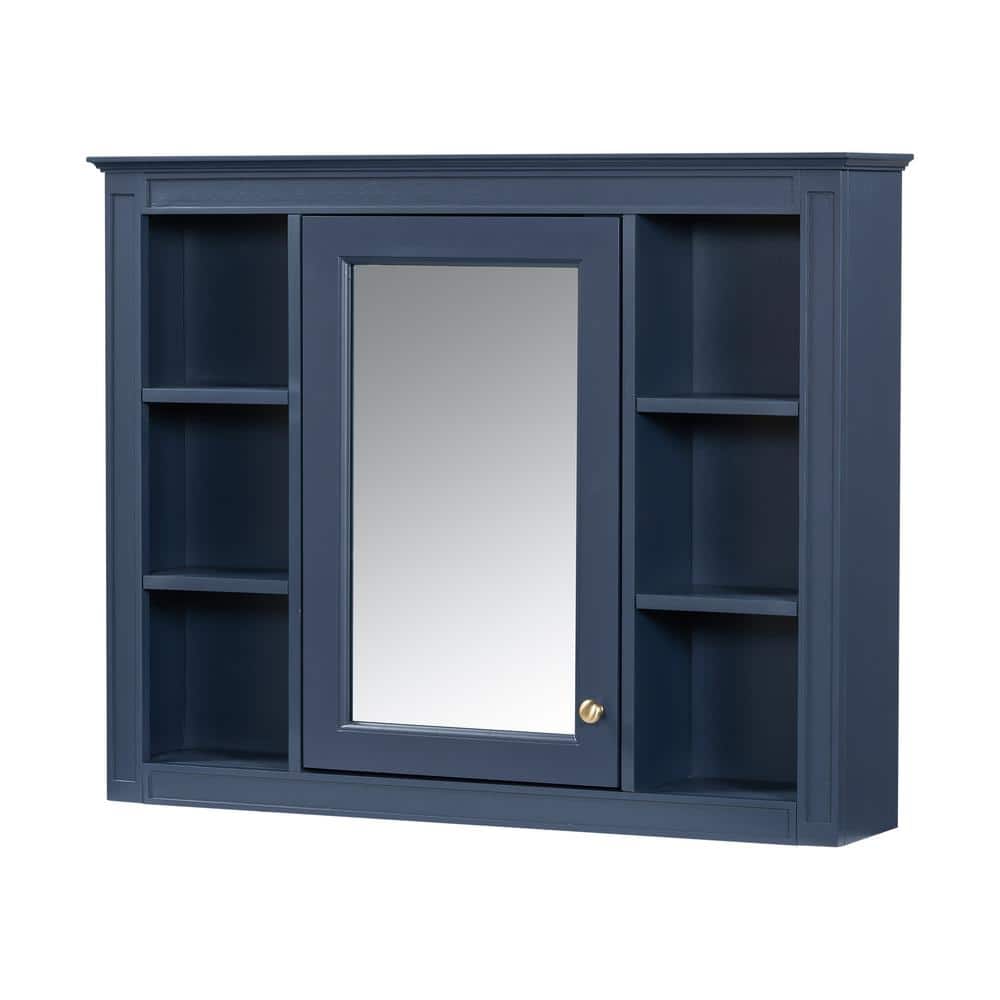 35 in. W x 27.5 in. H MDF Rectangular Wall Medicine Cabinet with Mirror in Blue price history on PriceWatchPro