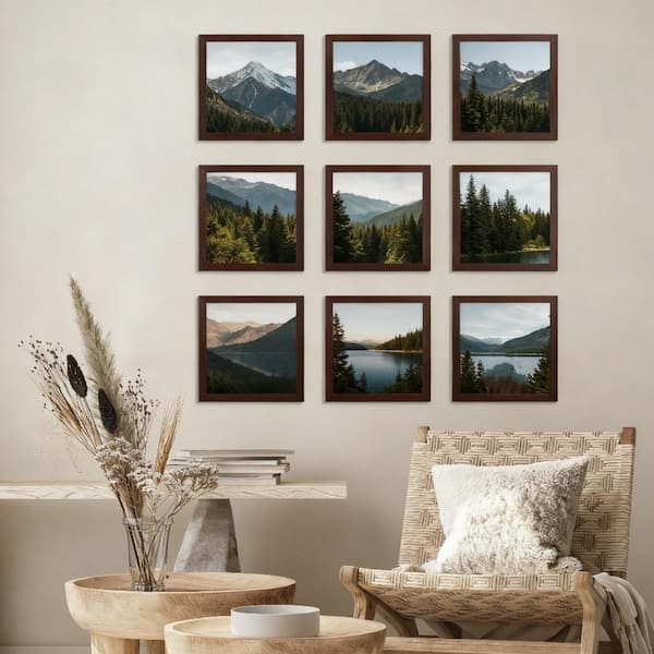 12 x 12 Brown Wood Hanging Picture Frame Set of 9 HDDPHMC229 - The