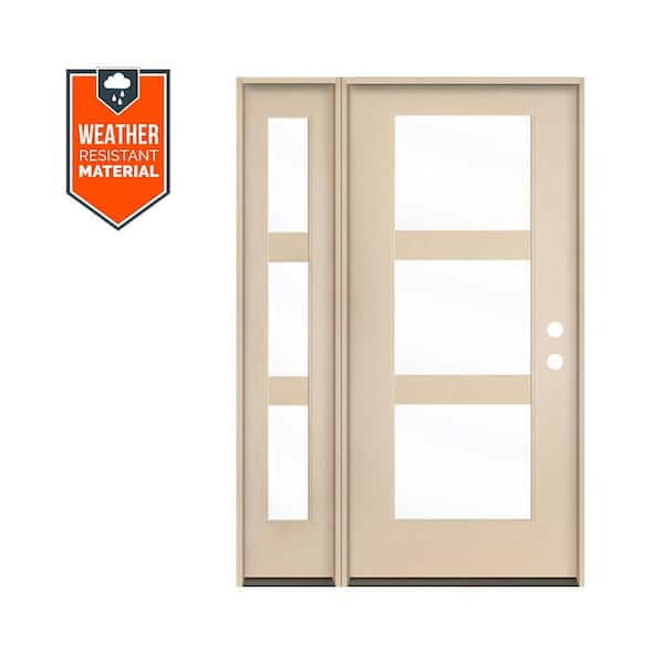 BRIGHTON Modern 50 in. x 79 in. 3-Lite Left-Hand/Inswing Clear Glass Unfinished Fiberglass Prehung Front Door
