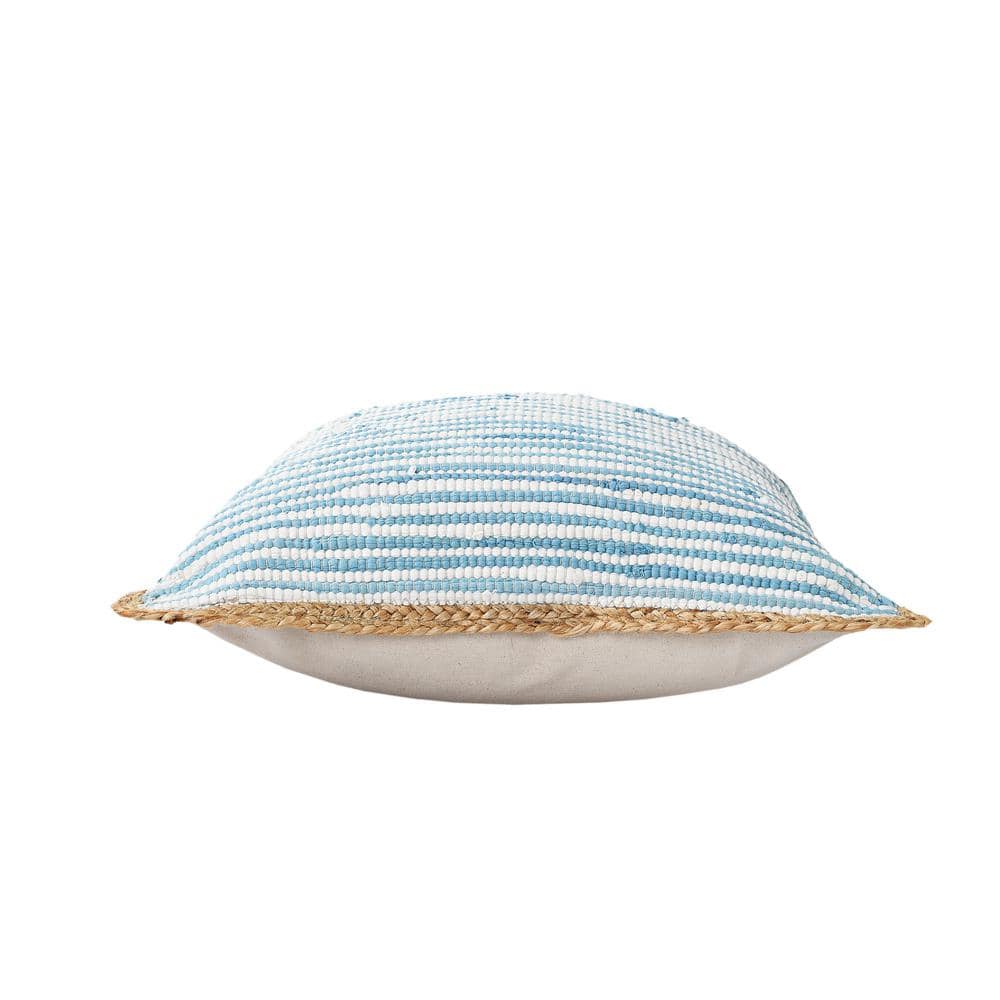Set of 2 Blue and White Cotton Blend Square Throw Pillows