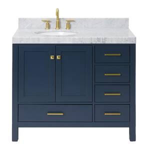 Cambridge 42 in. W x 22 in. D x 36.5 in. H Single Sink Freestanding Bath Vanity in Midnight Blue with Carrara Marble Top