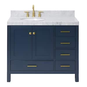 Cambridge 42 in. W x 22 in. D x 36.5 in. H Single Sink Freestanding Bath Vanity in Midnight Blue with Carrara Marble Top
