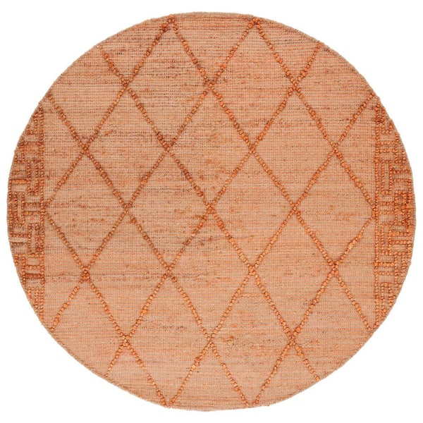 SAFAVIEH Natural Fiber Orange/Beige 6 ft. x 6 ft. Trellis Border Round Area Rug