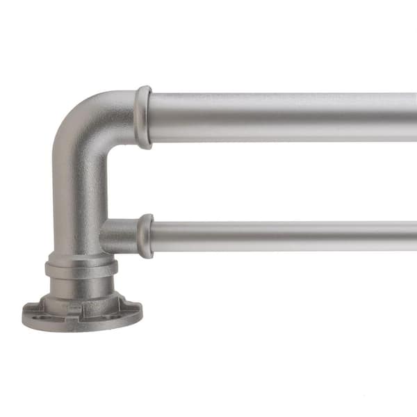 Decopolitan 1" Industrial Double Curtain Rod 18-36" Antique Silver
