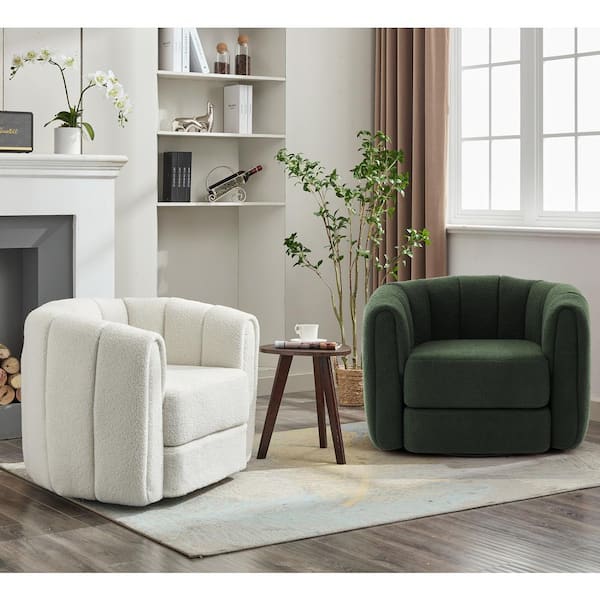 37 in. Teddy Fabric Plush Pumpkin Barrel Chair with Swivel (Set of 1) - Green