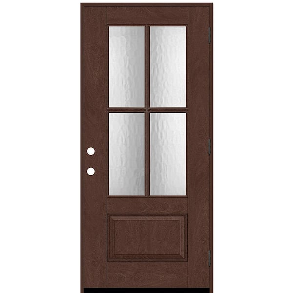 Regency 36 in. x 80 in. 3/4 Lite 4 SDL Oasis Decorative Glass LHOS Prefinished Chestnut Fiberglass Prehung Front Door